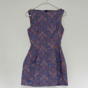 Zara Blue and Orange Sleeveless Bateau Mini Dress